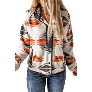 womens fleece shacket jacket western aztec print snap button pockets fall winter